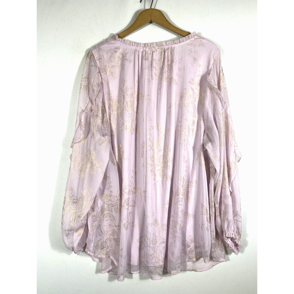 Lauren Conrad Tunic Top Sz 2X Pale Pink Chiffon Gold Floral Romantic Fairy Core - Picture 11 of 13